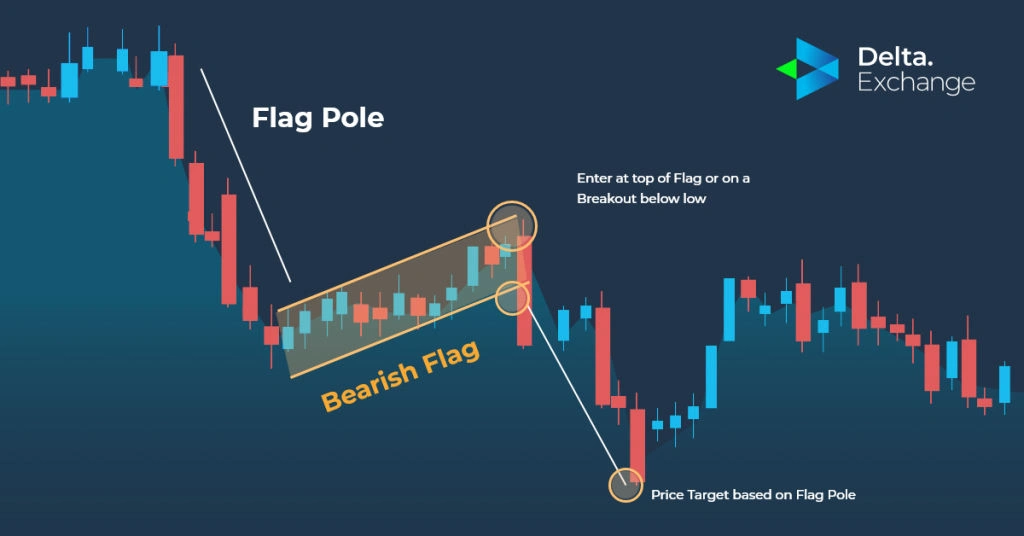 Bearish flag pattern showing brief consolidation before continued downward movement.