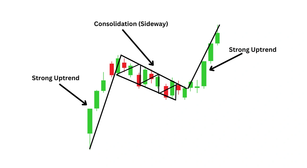 Bullish flag continuation pattern showing consolidation before upward breakout.